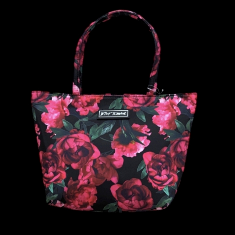 Betsey Johnson Black and Pink Floral Tote